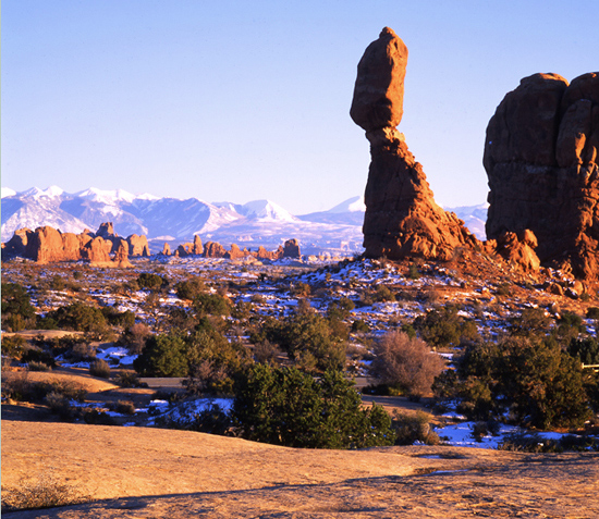 Sunset on Balanced Rock in Arches National Park.