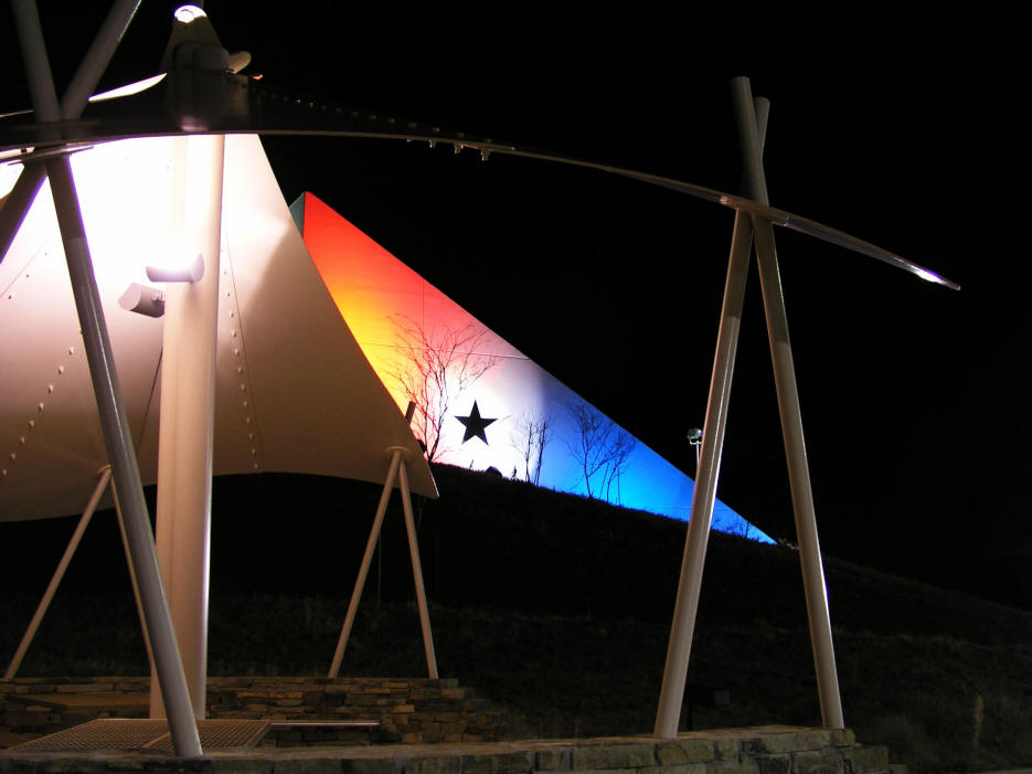 Texas Rest Stop Steel Plate Canopies at Night